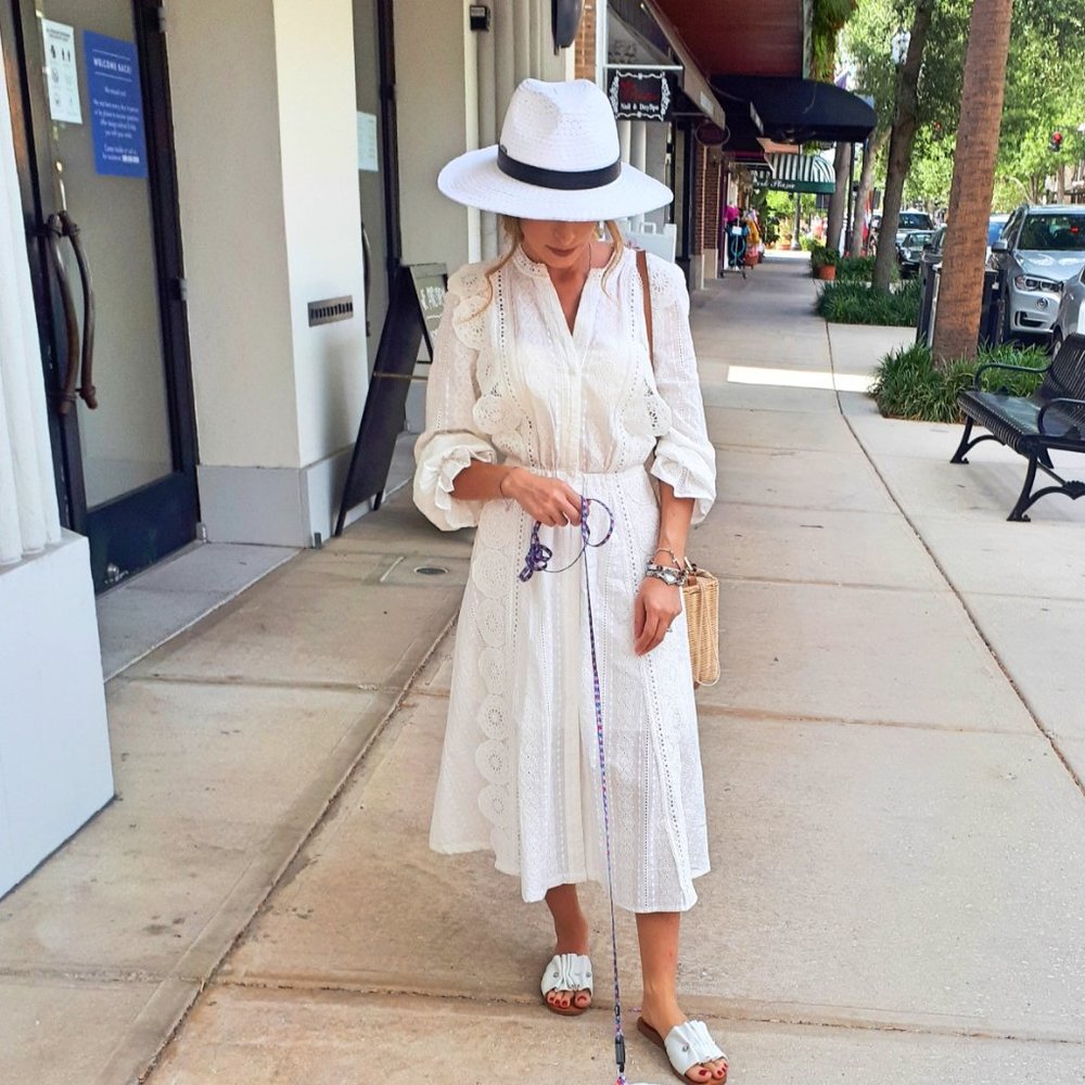 $400 Maje Cotton Midi Dress with Broderie Anglaise White Size 36/ US 4 - Picture 3 of 13